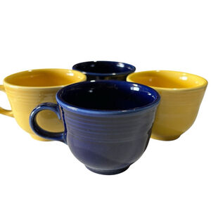 Fiesta Tea Cups Lot of 4 Pale Yellow & Cobalt Blue HLC USA Vintage Pottery